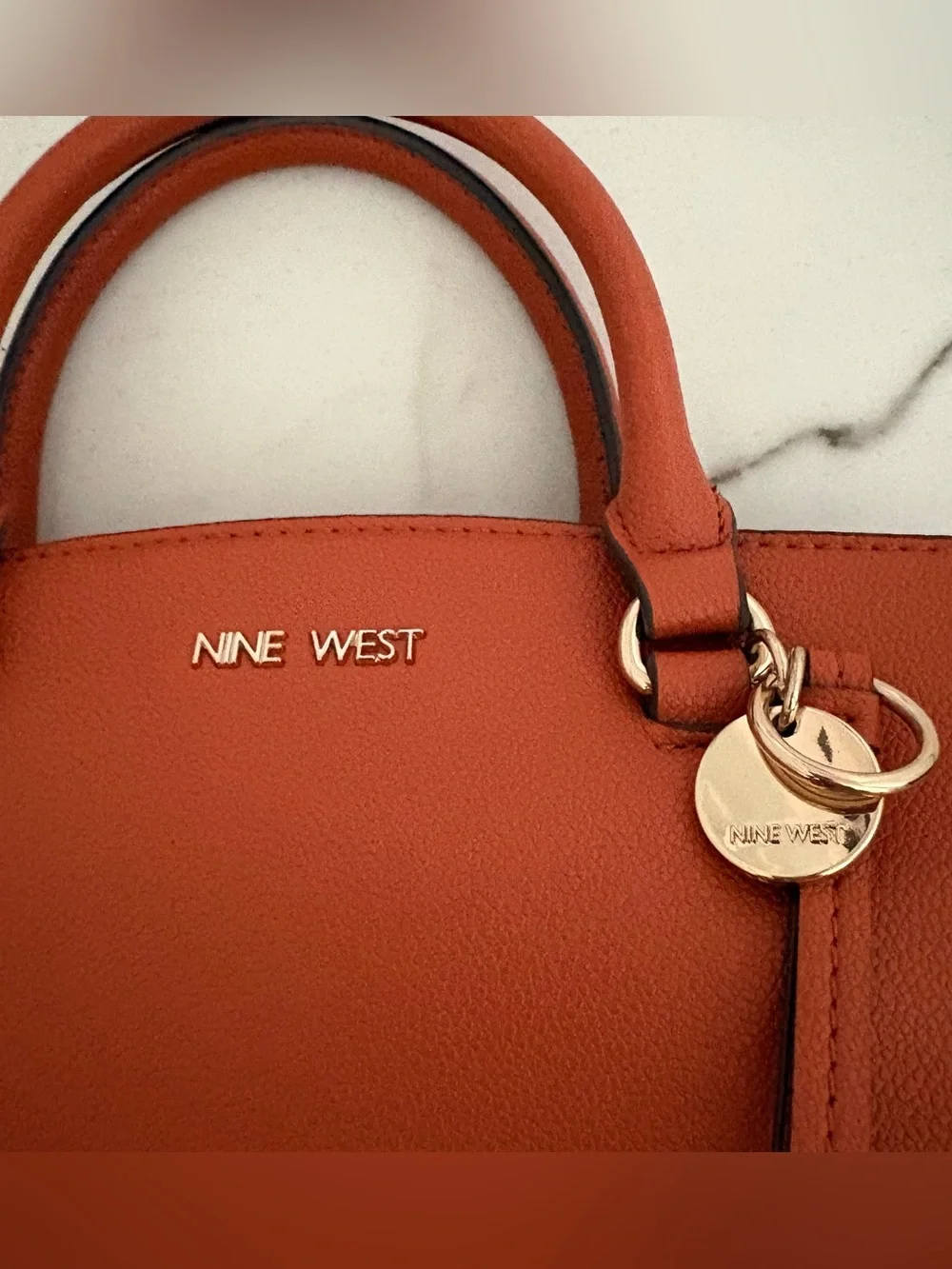 Nine West Orange Structured Satchel with Charm